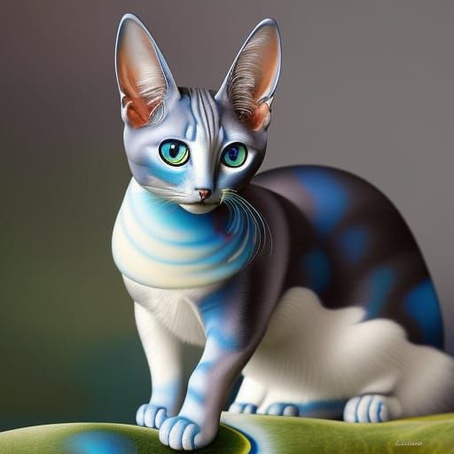 Swirling Fractal Cat in Art Nouveau Oil Painting