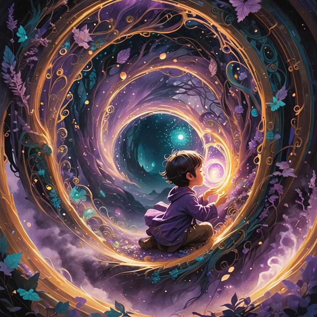 Child and Purple Portal in Whimsical Fantasy Art