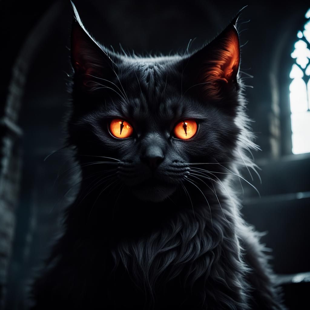 Eerie Hellkitten Portrait in Dark Fantasy Style