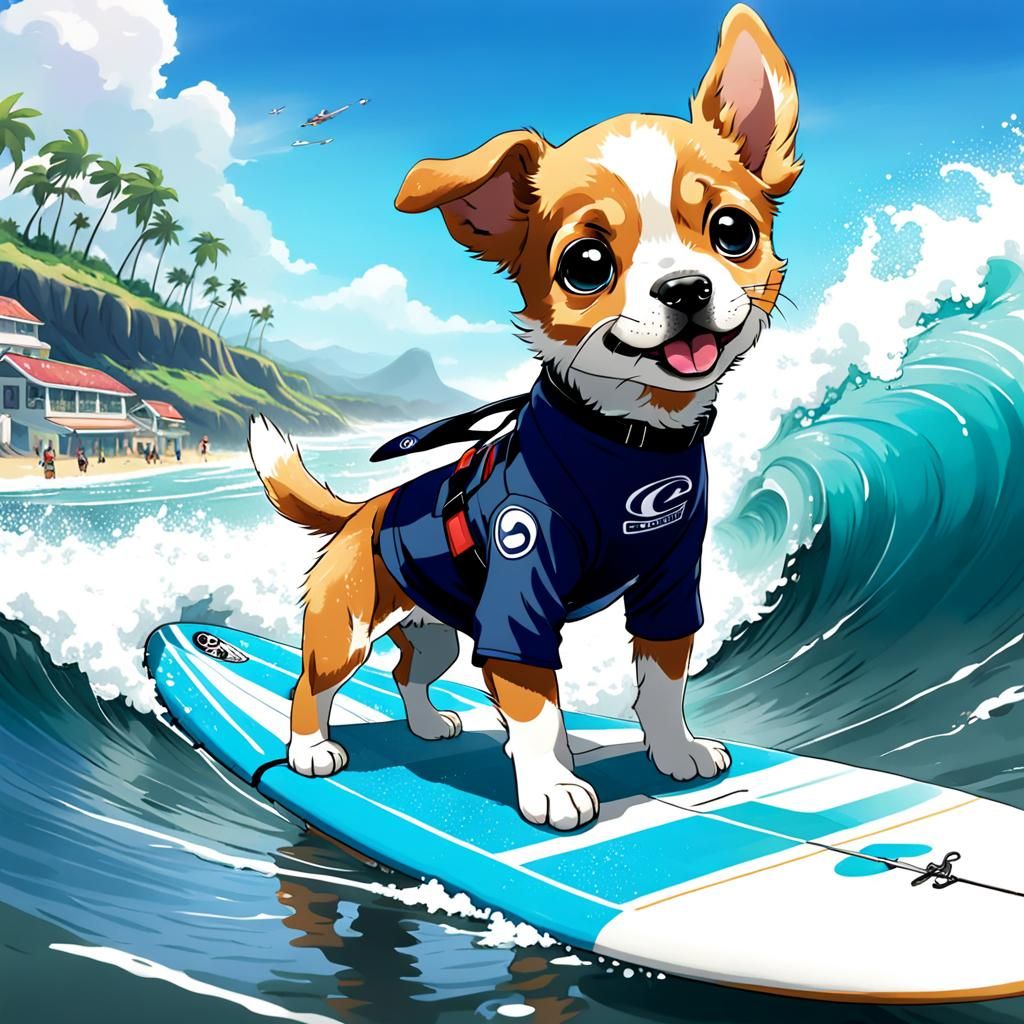 Anime Style Puppy Surfing Adventure