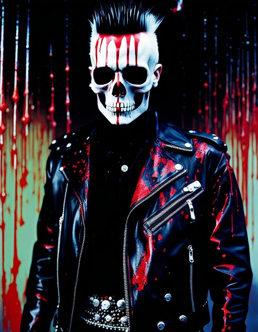 Blood Splattered Punk Rocker in Analog Glitch Style