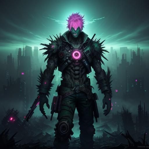 Radioactive Zombie in Cyberpunk Anime Style