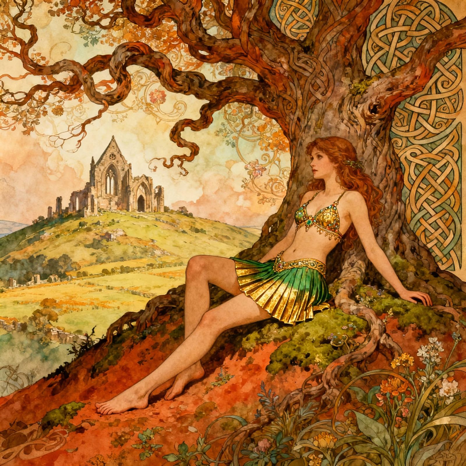 Celtic Woman by Tree of Life in Art Nouveau Style