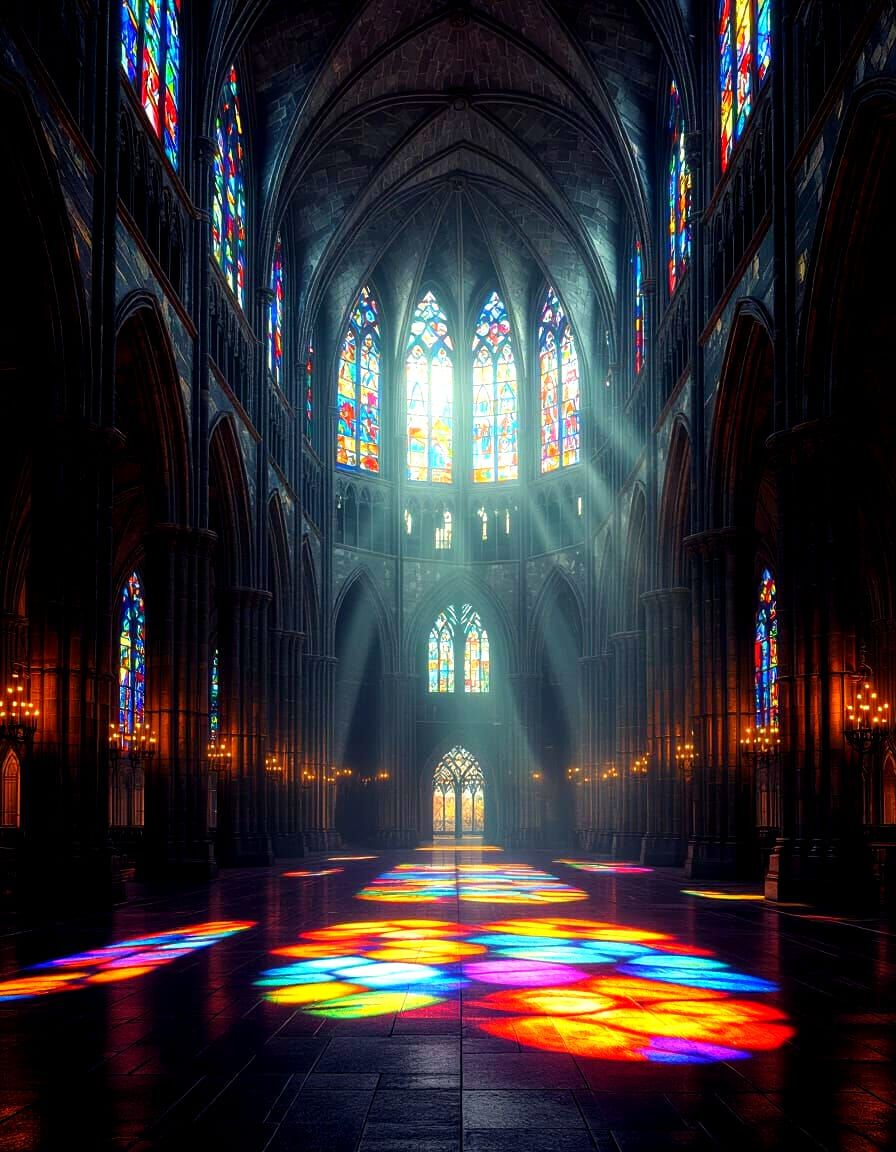 Gothic Cathedral Interior in Ethereal Moonlight