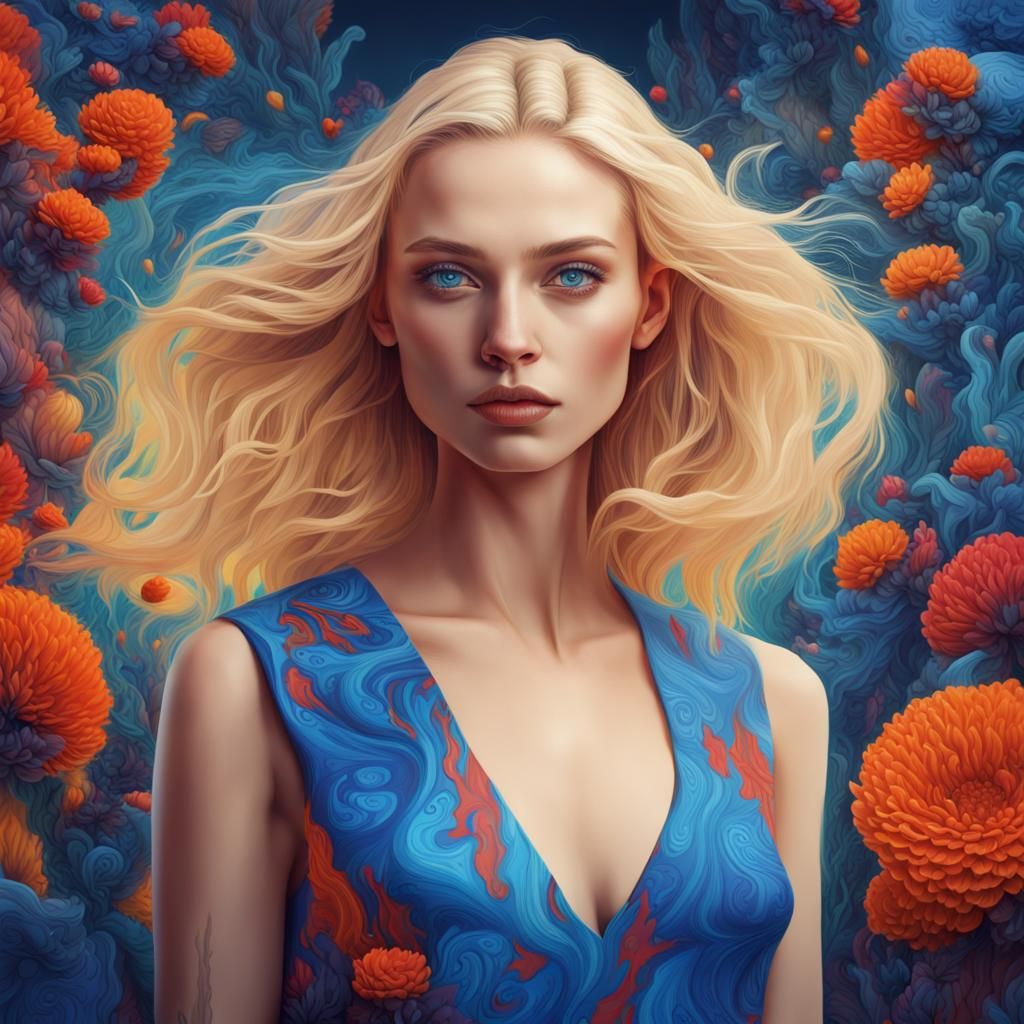 Blonde Woman Portrait in Pop Surrealism Style