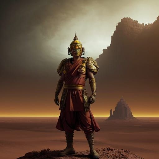 Buddhist Warrior in Cyberpunk Desert Apocalypse