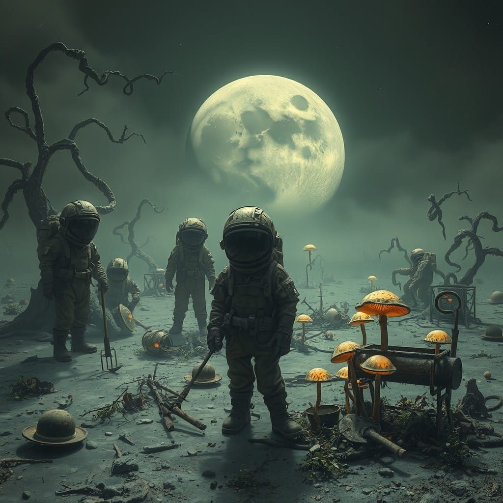 Abandoned Lunar Garden in a Haunting Sci-Fi Atmosphere