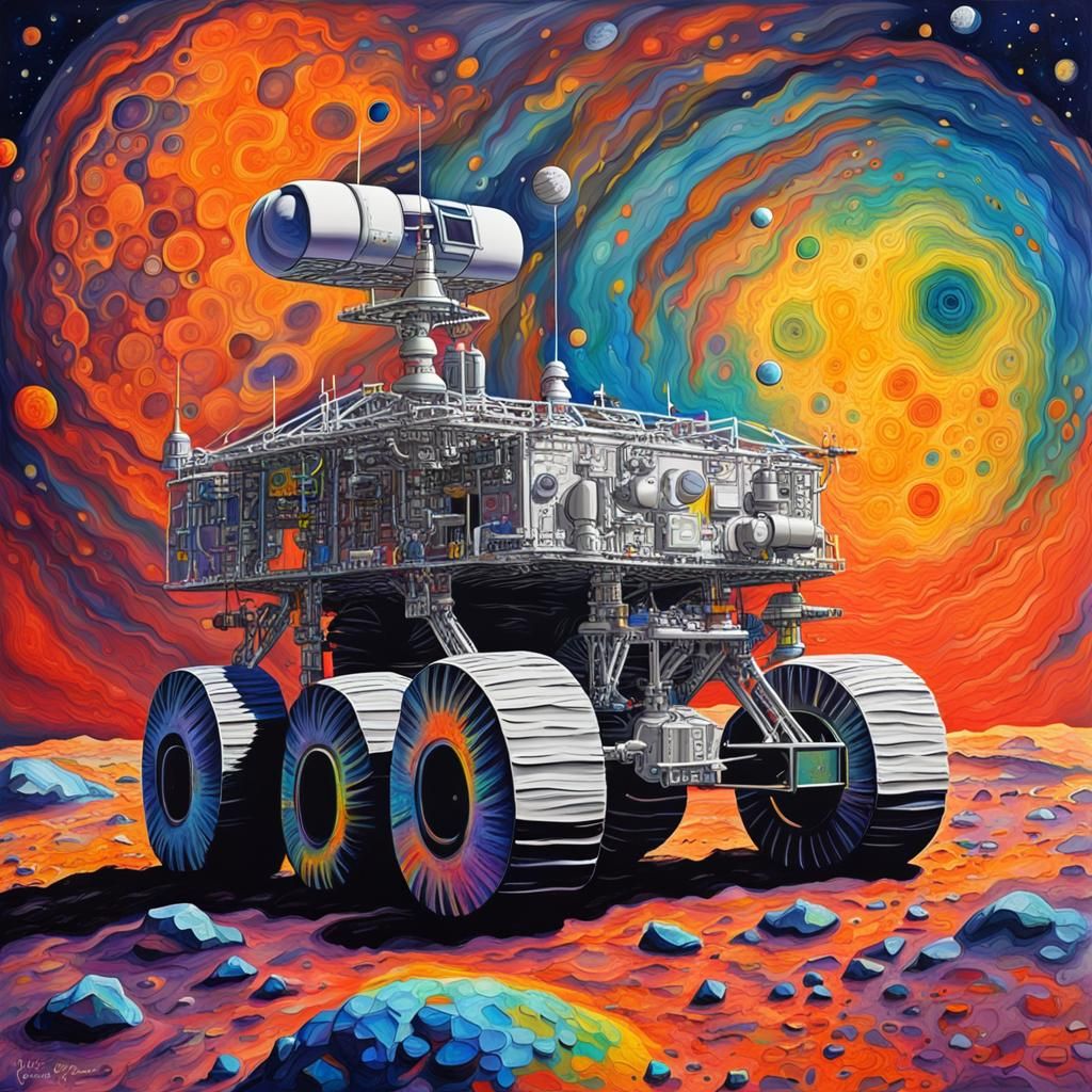 Neurographic Moonscape with Lunar Rover in Relaxing Colors