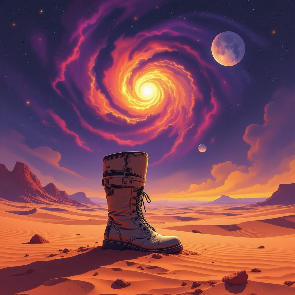 Astronaut Boot on Alien Planet in Nebula Sky