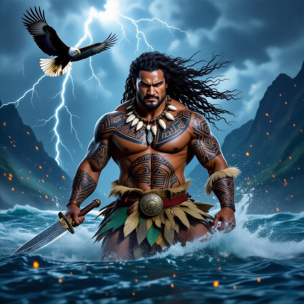 Brave Maori Demigod Maui Emerges From Stormy Seas