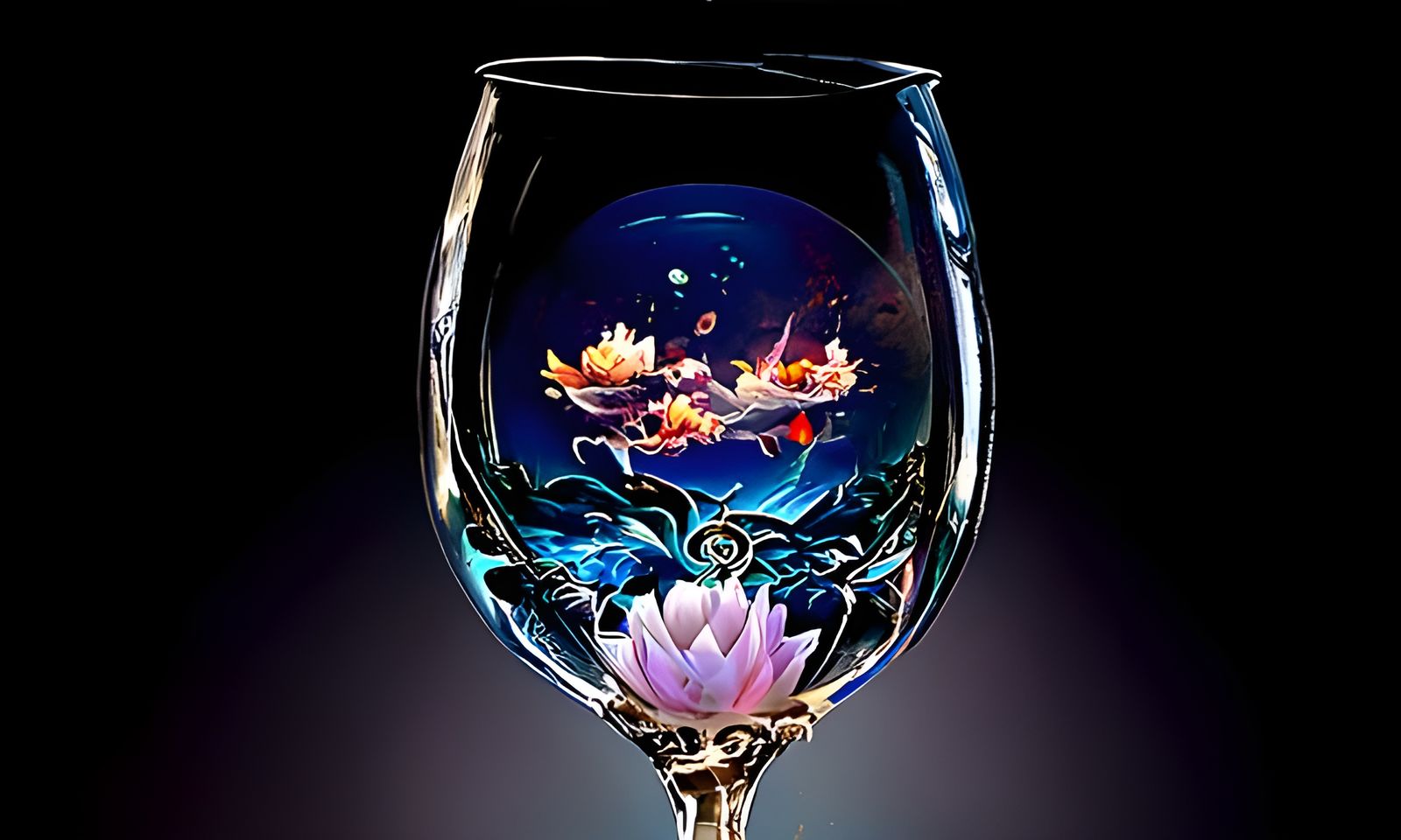 Koi Fish and Lotus Flower in Glass