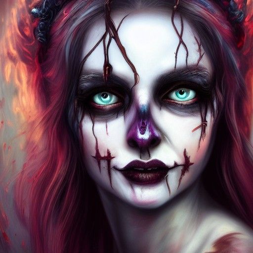 Goddess of Decay in Vibrant Digital Oil Painting