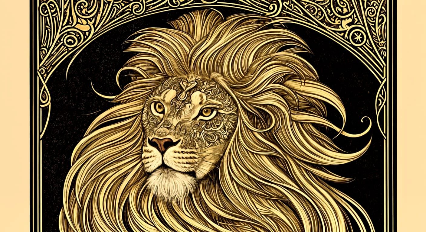 Regal Lion Portrait in Art Nouveau Style