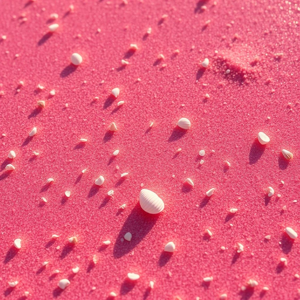 Hyperrealistic Pink Sand and Shells in Soft Light