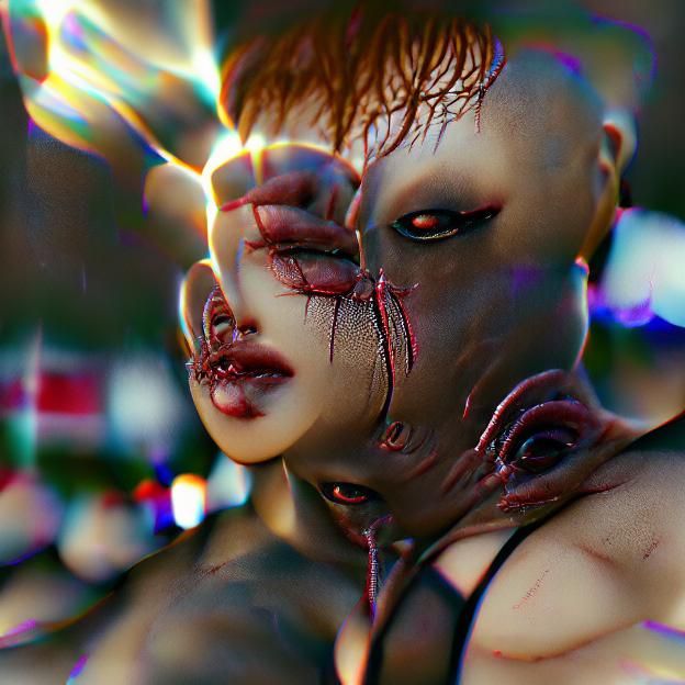 Sinister Flesh Figure in Ethereal Dystopian Landscape