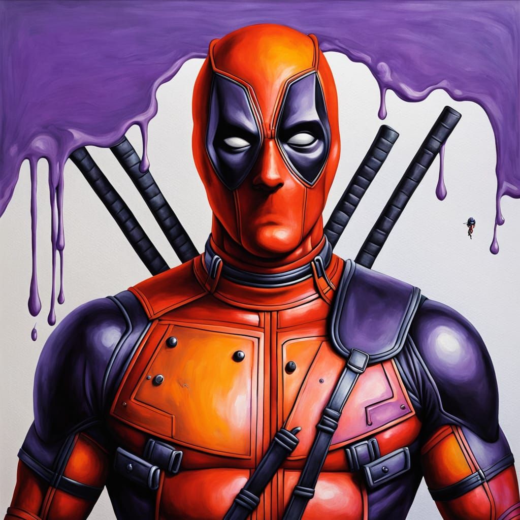 Deadpool Color Mishap: Surreal Melting Oil Canvas