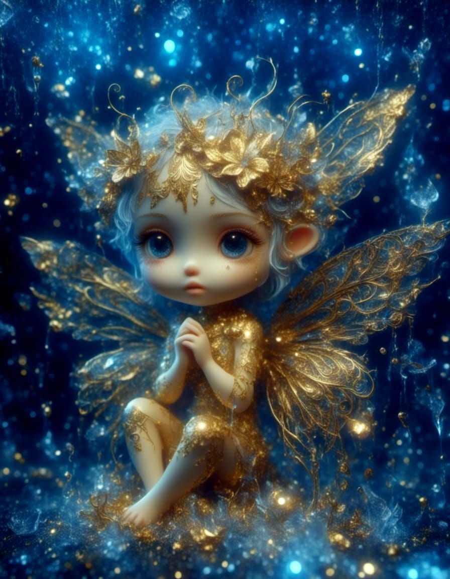 Gold Leaf Pixie in Blue Sparkles