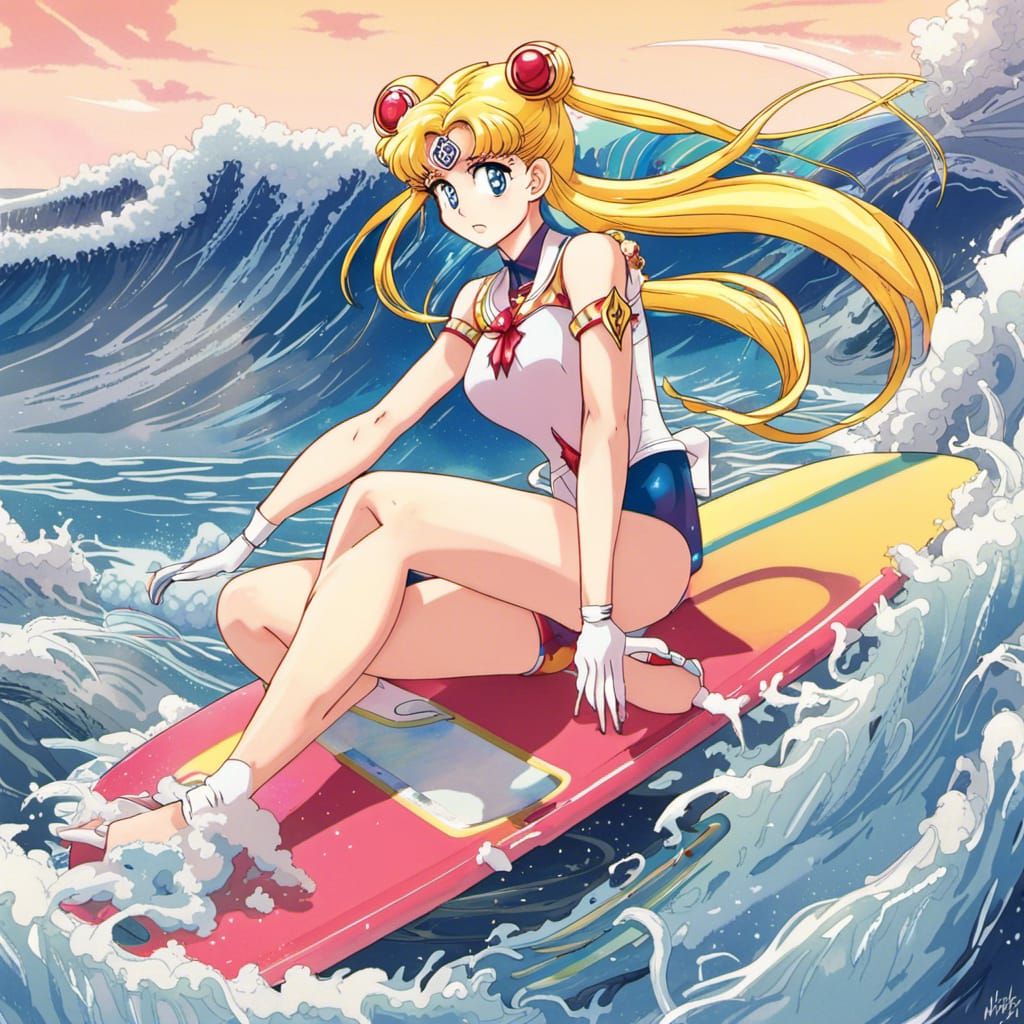 Sailor Moon Surfing: Anime Key Visual Art