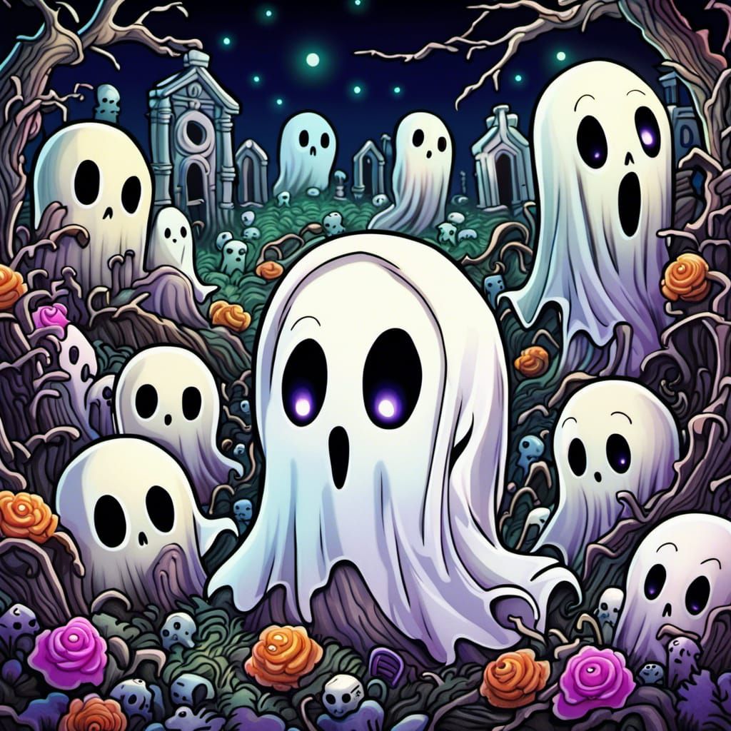 Kawaii Ghost Graveyard in Anime Manga Style