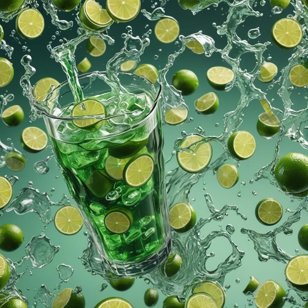 Lime Green Soda Glass in Detailed Digital Art