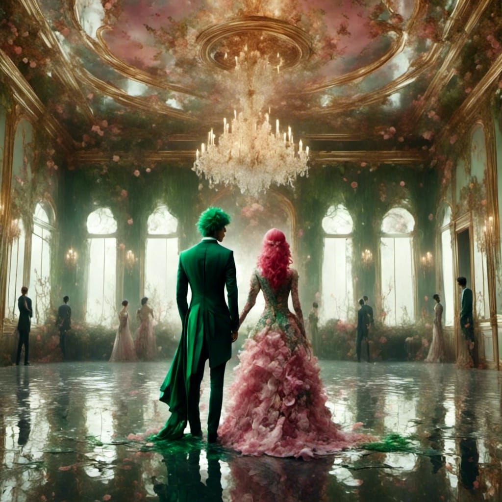 Ballroom Reflection of Man with Pink Hair