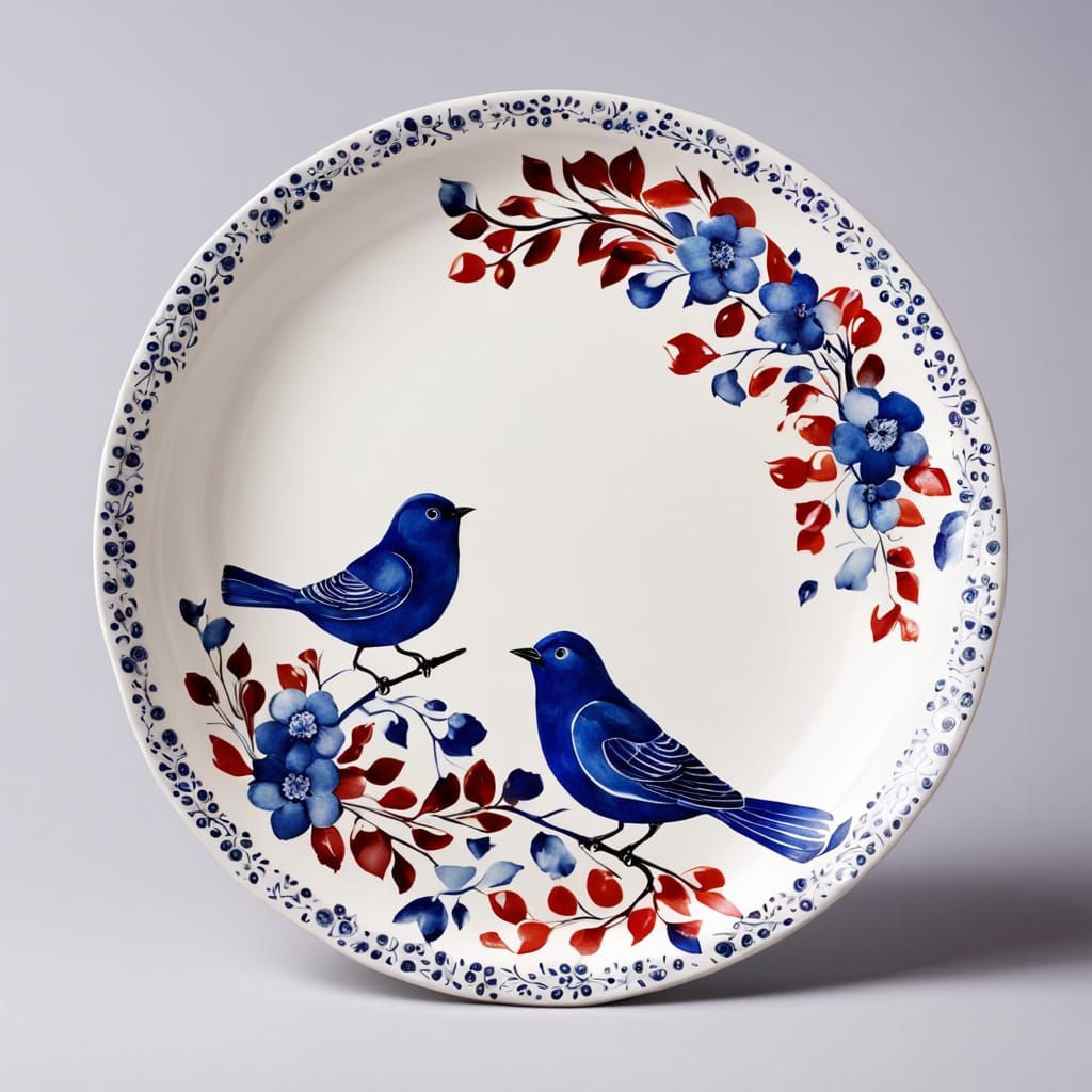 Handmade Polish Pottery with Bird and Branch Design