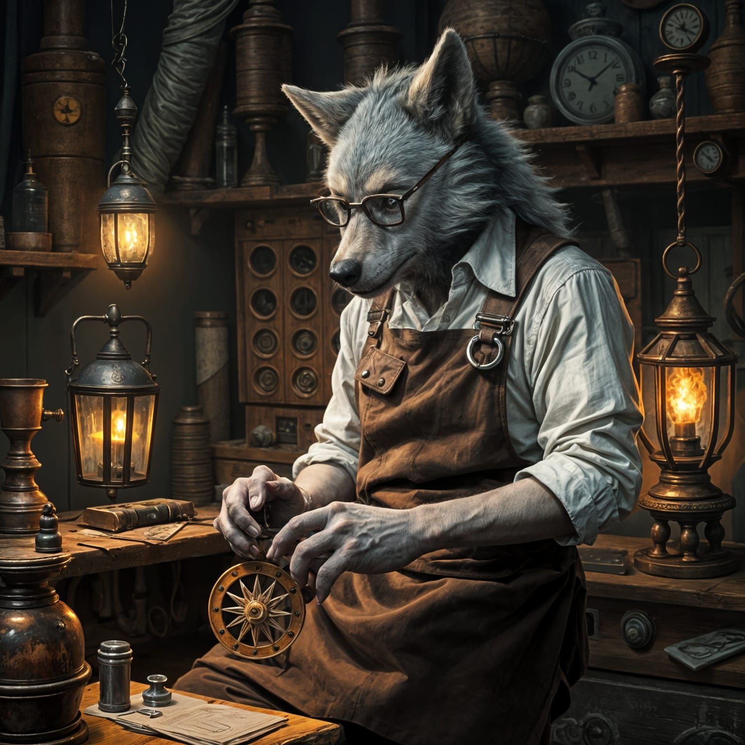 Wolfman Inventor in Steampunk Style