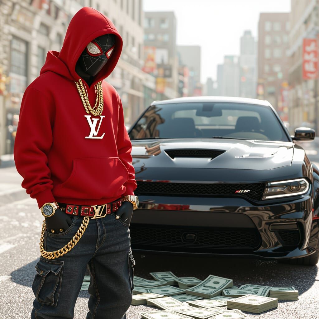 Miles Morales Posing With Luxury Car and Chains