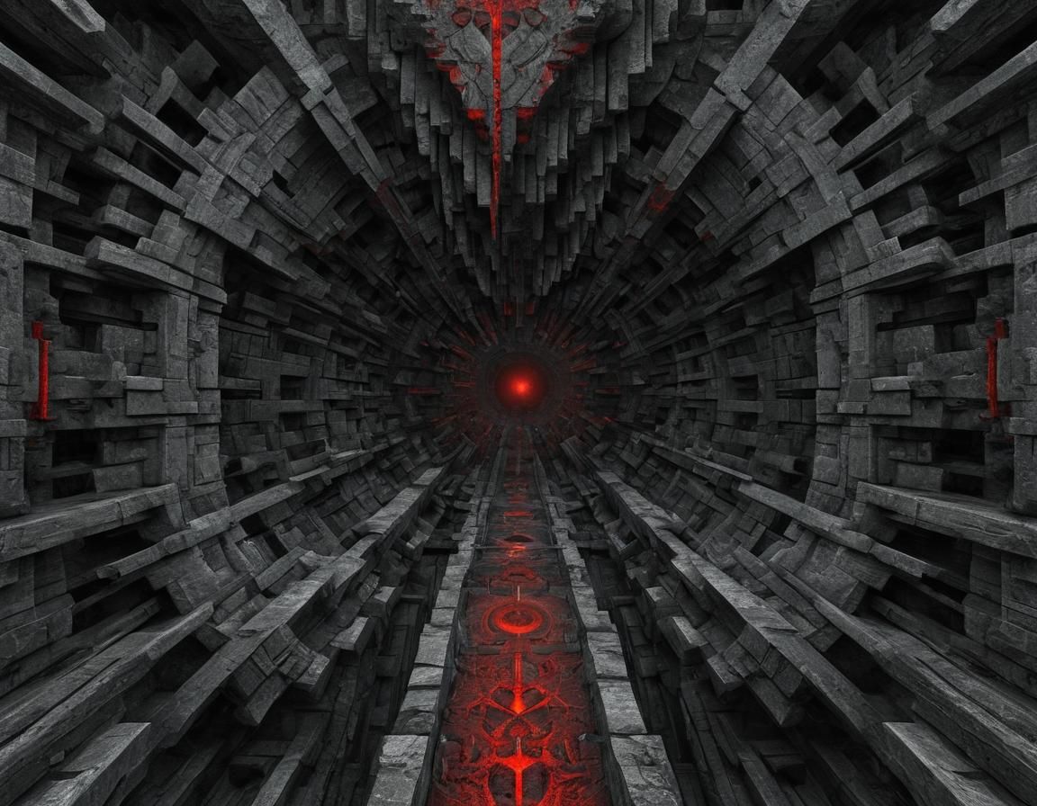 Geometric Abstract Entrance to Hell in Red and Gray