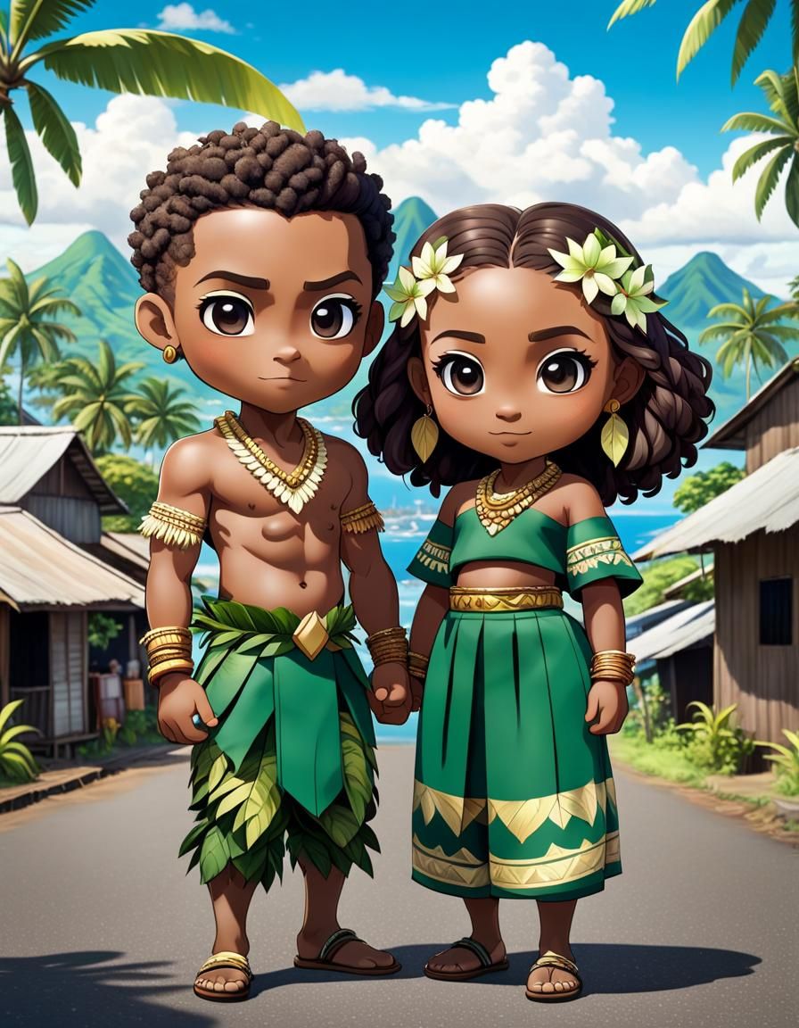 Chibi Characters Strolling in Honiara, 8K Style