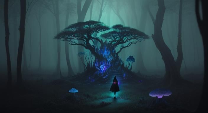 Mystical Forest Lantern Offering in Surreal Style