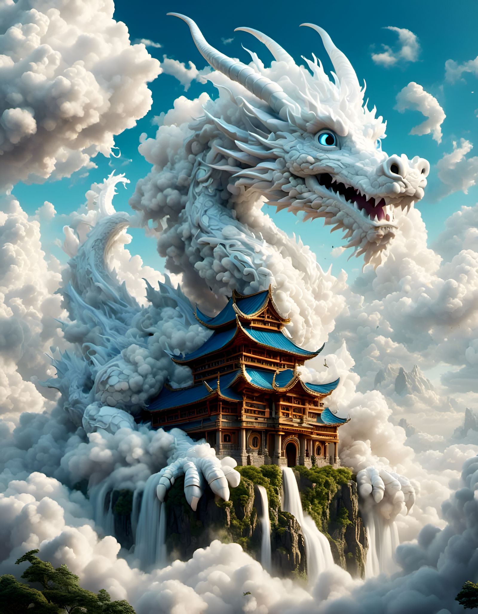 Chibi Cloud Dragon Protecting Sky Temple