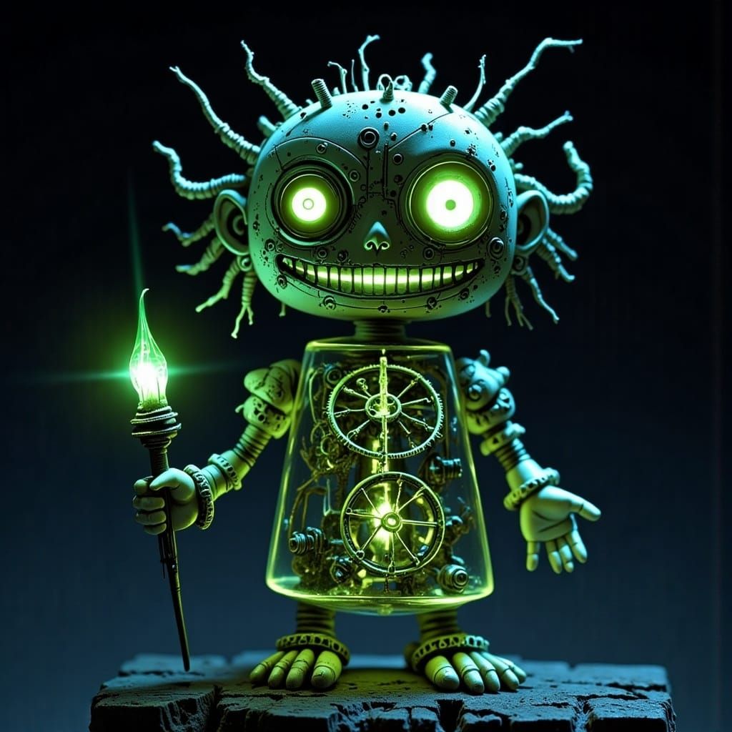 Clockwork Doll with Bioluminescent Glow