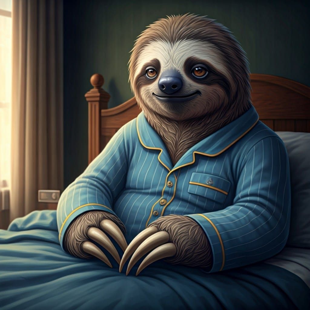 Surreal Sloth Languidly Wears Pyjamas