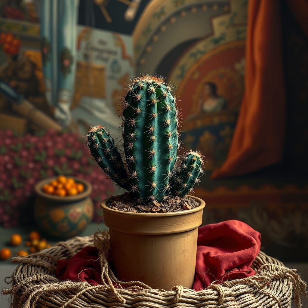 Renaissance Cactus Portrait in Hyperrealistic Style