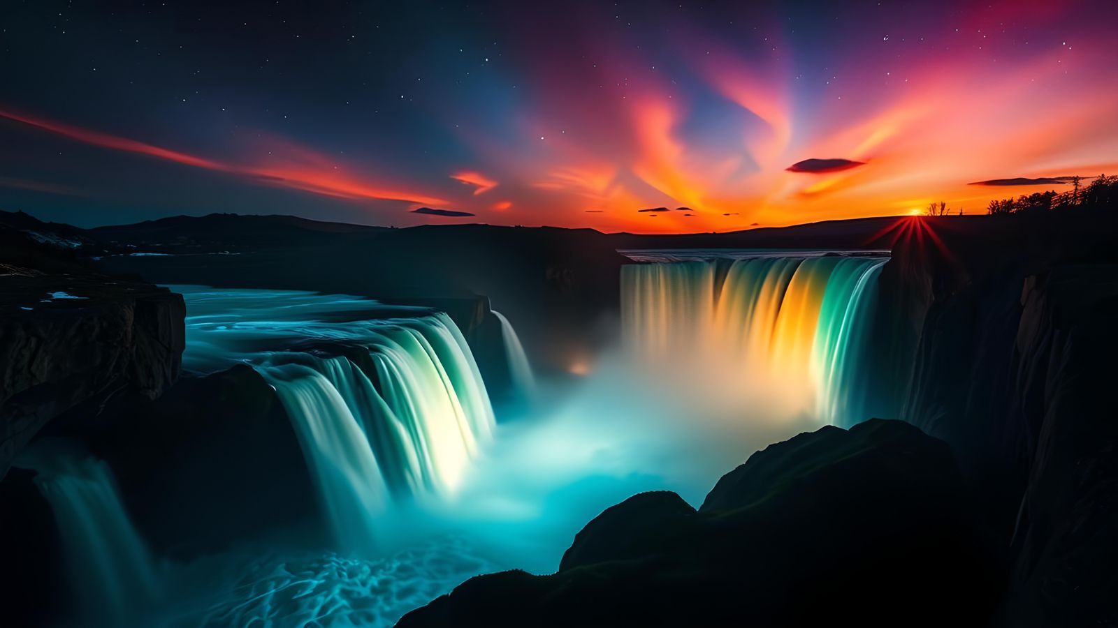 Aurora Waterfall Lights Up Night Sky