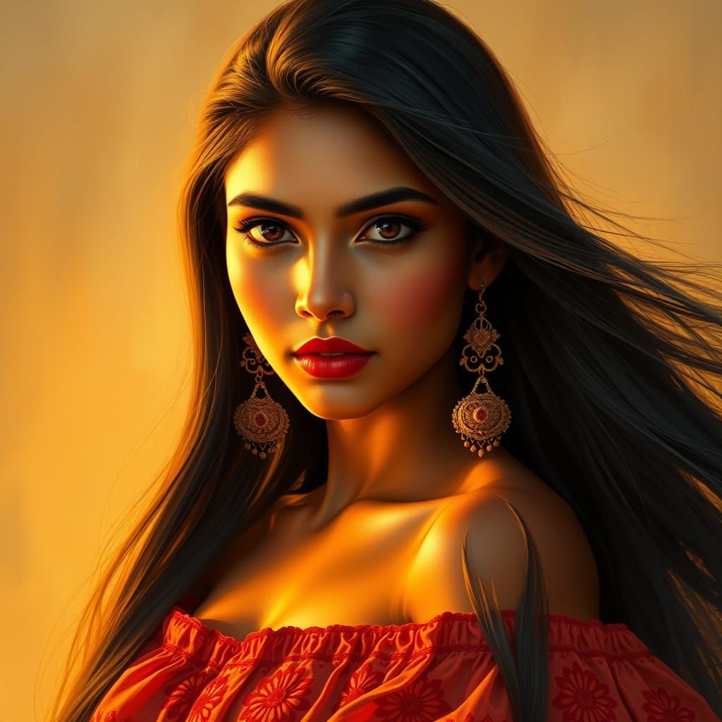 Ethereal Indian Beauty in Vibrant Peasant Attire