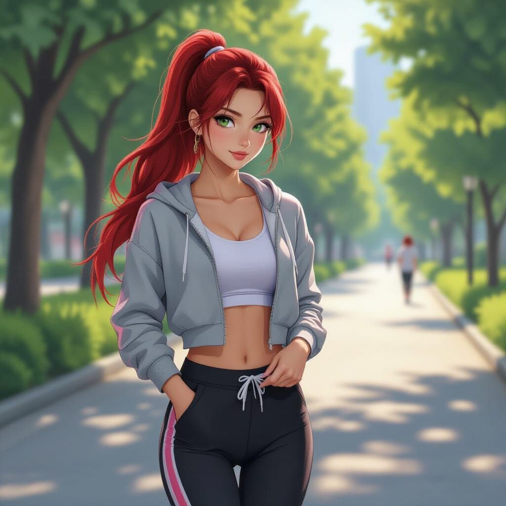 Japanese Woman Jogging in Yoyogi Park