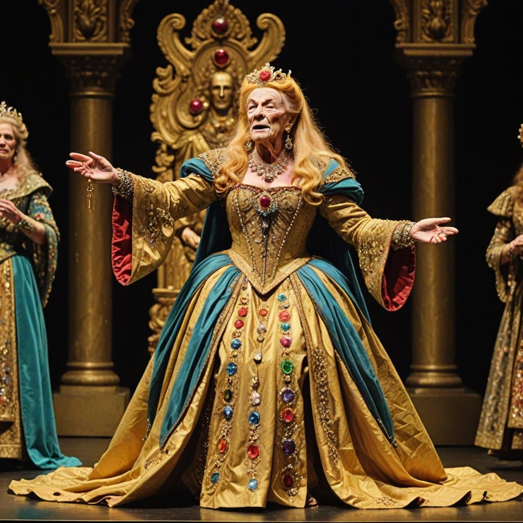 Renaissance Figure on Opera Stage with Golden Scepter