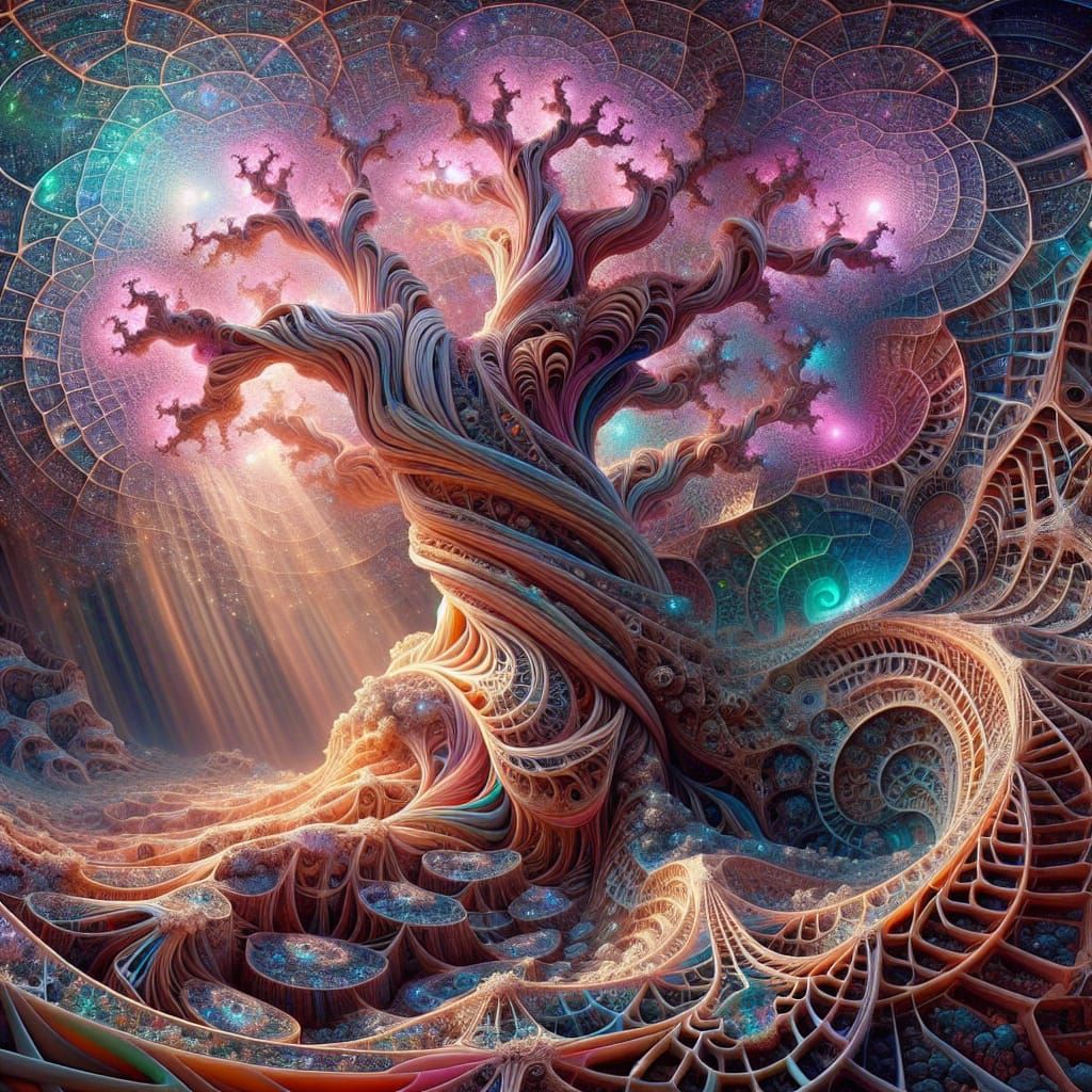 Ethereal Ancient Tree in Iridescent Hues