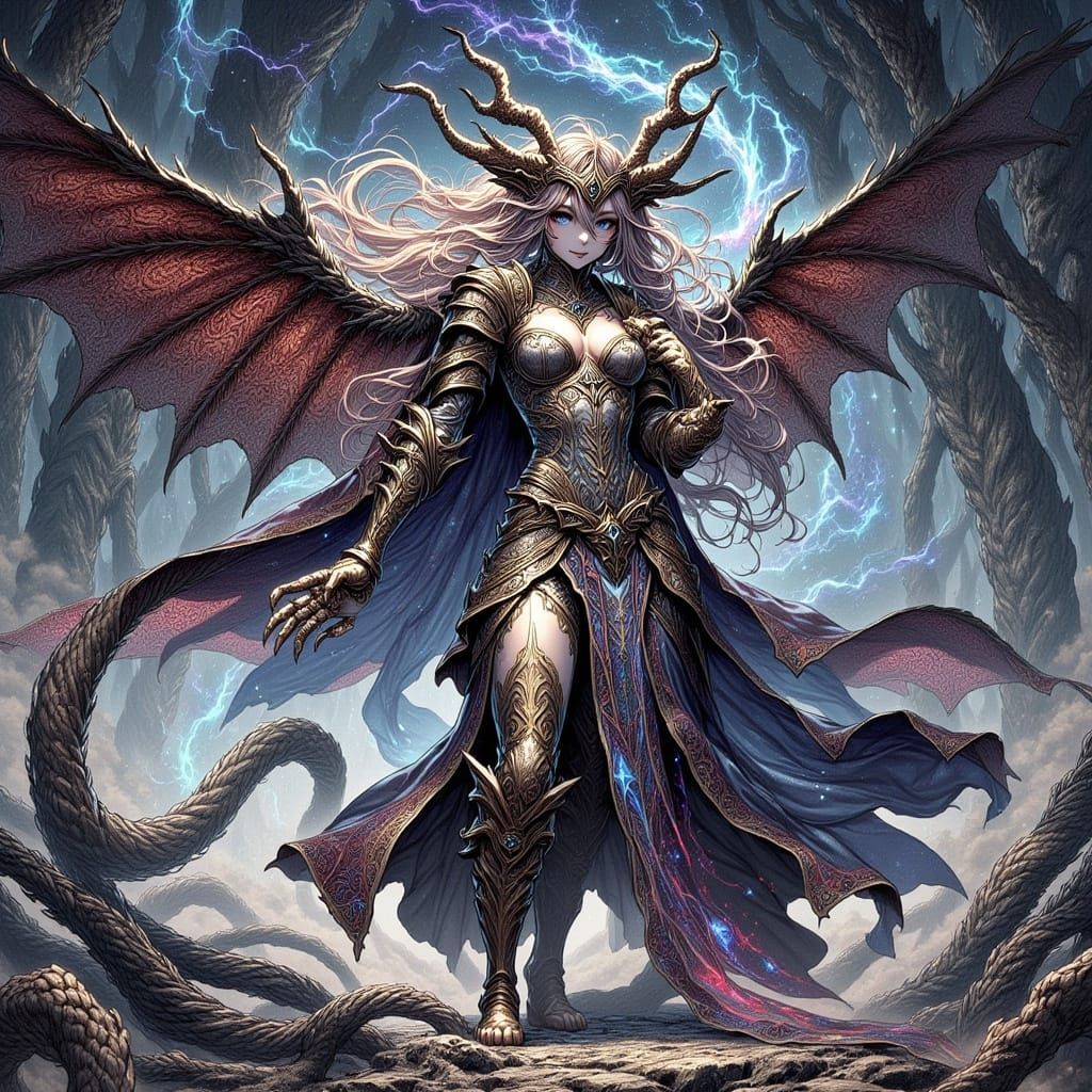 80s Anime Knight in Eldritch Landscape