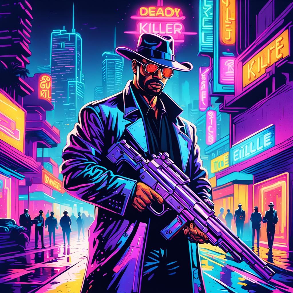 Miami Gunslinger in Neon Art Deco Style