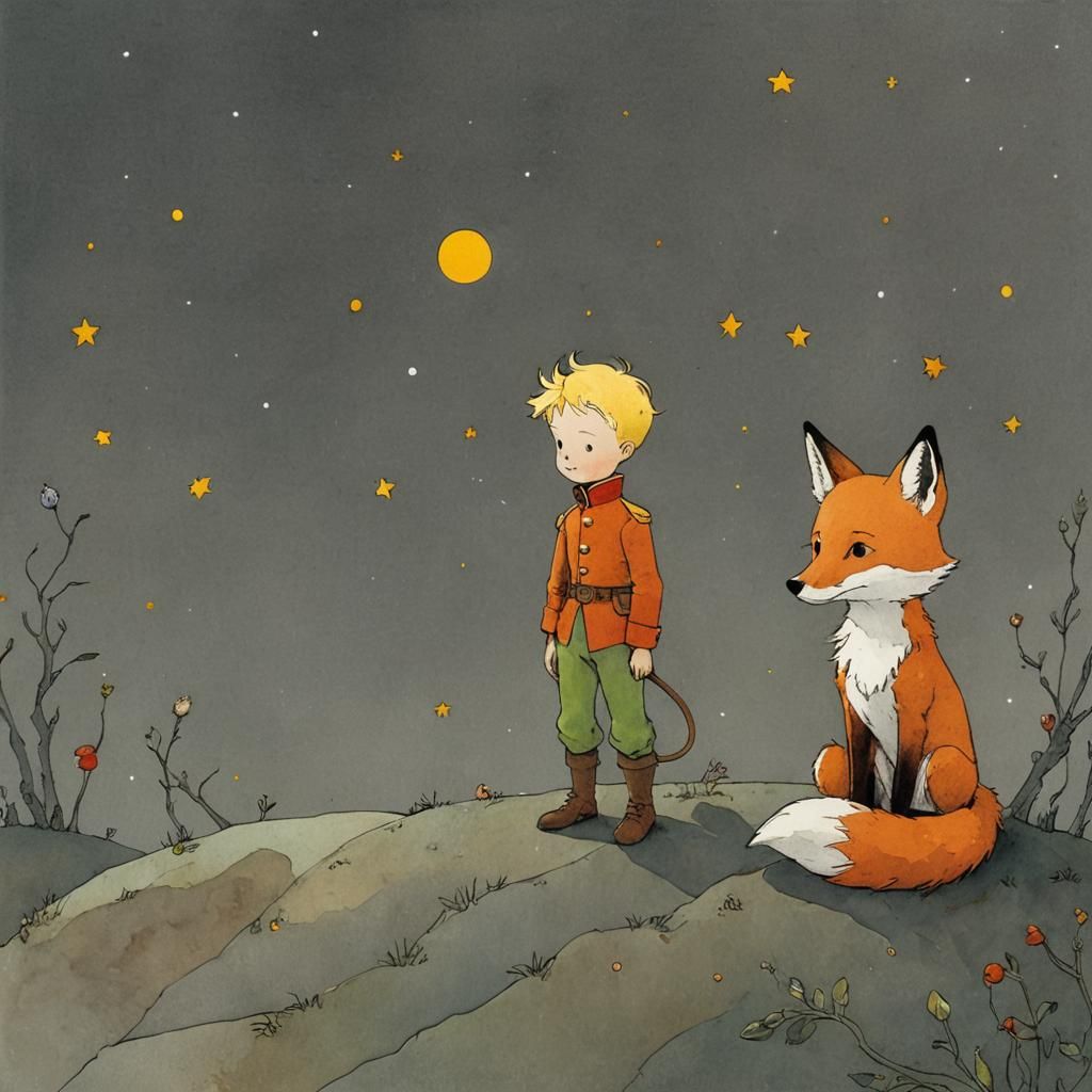The Little Prince and Fox: Intricate Illustration