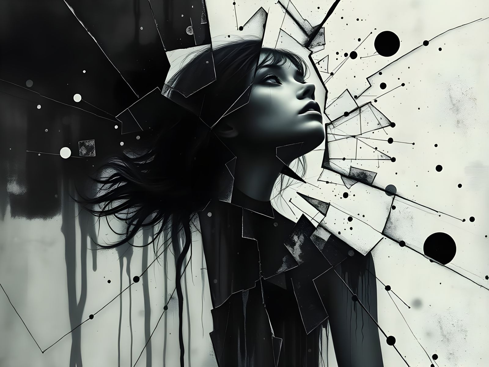 Eerie Woman in Fractured Window, Junji Ito-inspired