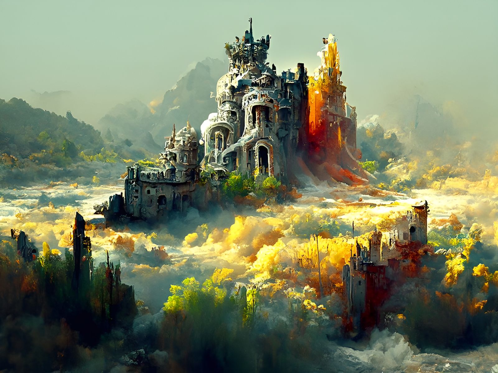 Post-Apocalyptic Castle Landscape as Detailed Matte Painting