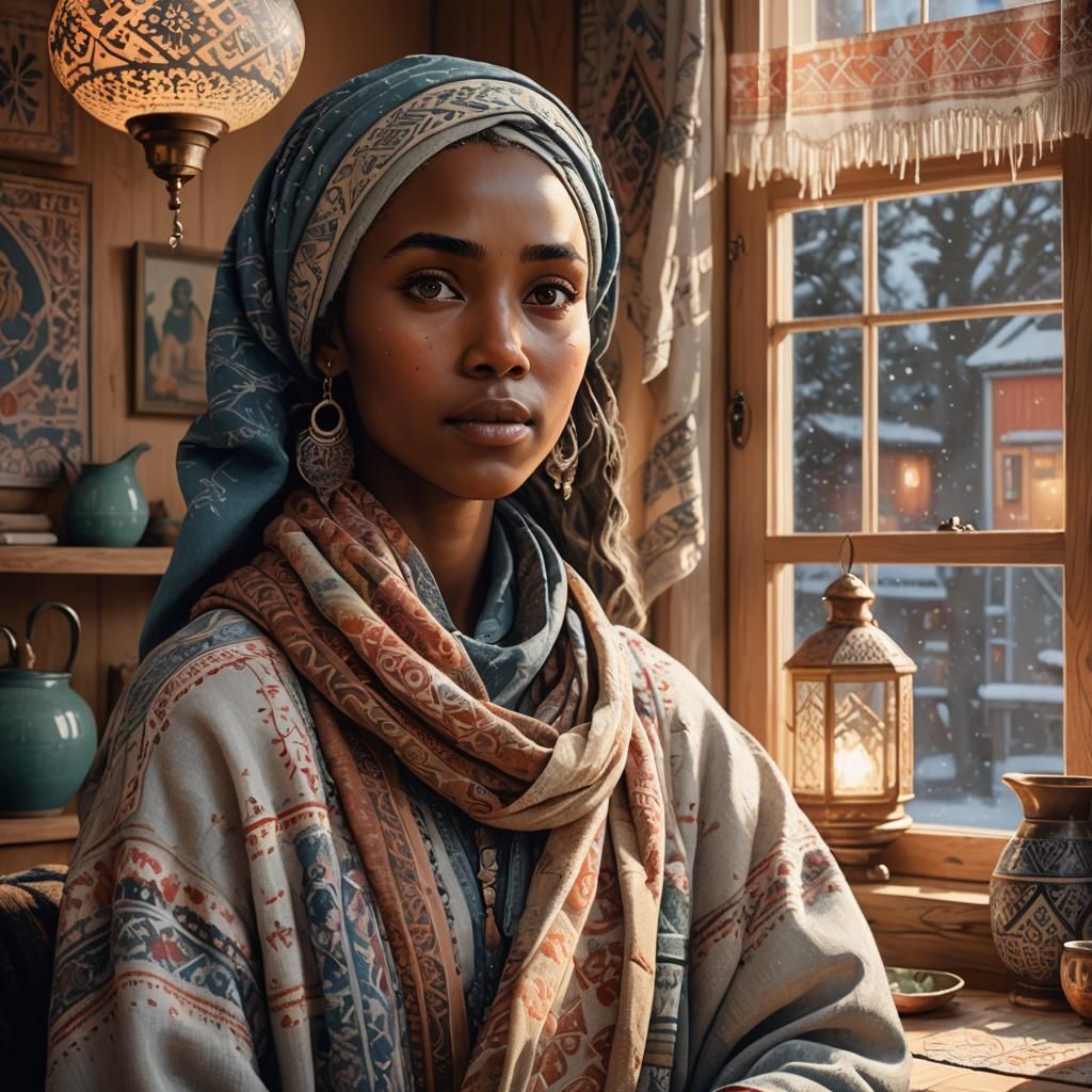 Somali Woman in Cozy Scandinavian Home: Splash Art
