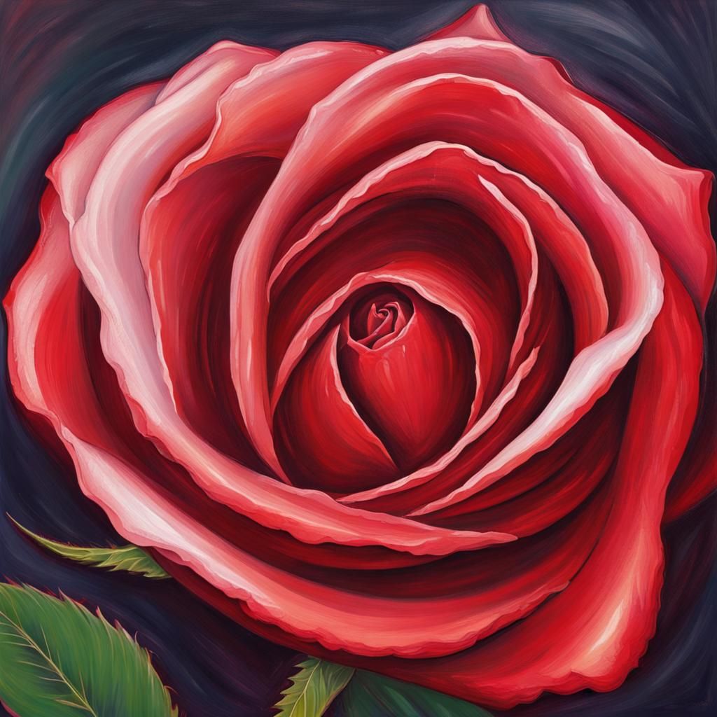 Closed Red Rose Bud in Abstract Art