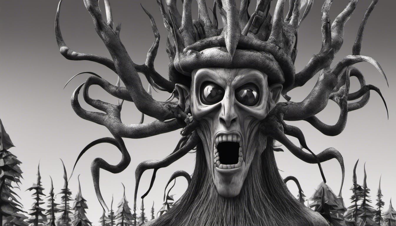 Samurai Jack and Aku Trees in Giger Style