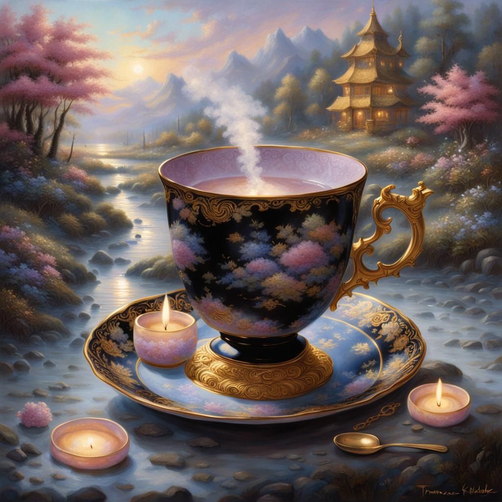 Elegant Tea Cup Still Life in Fantasy Style