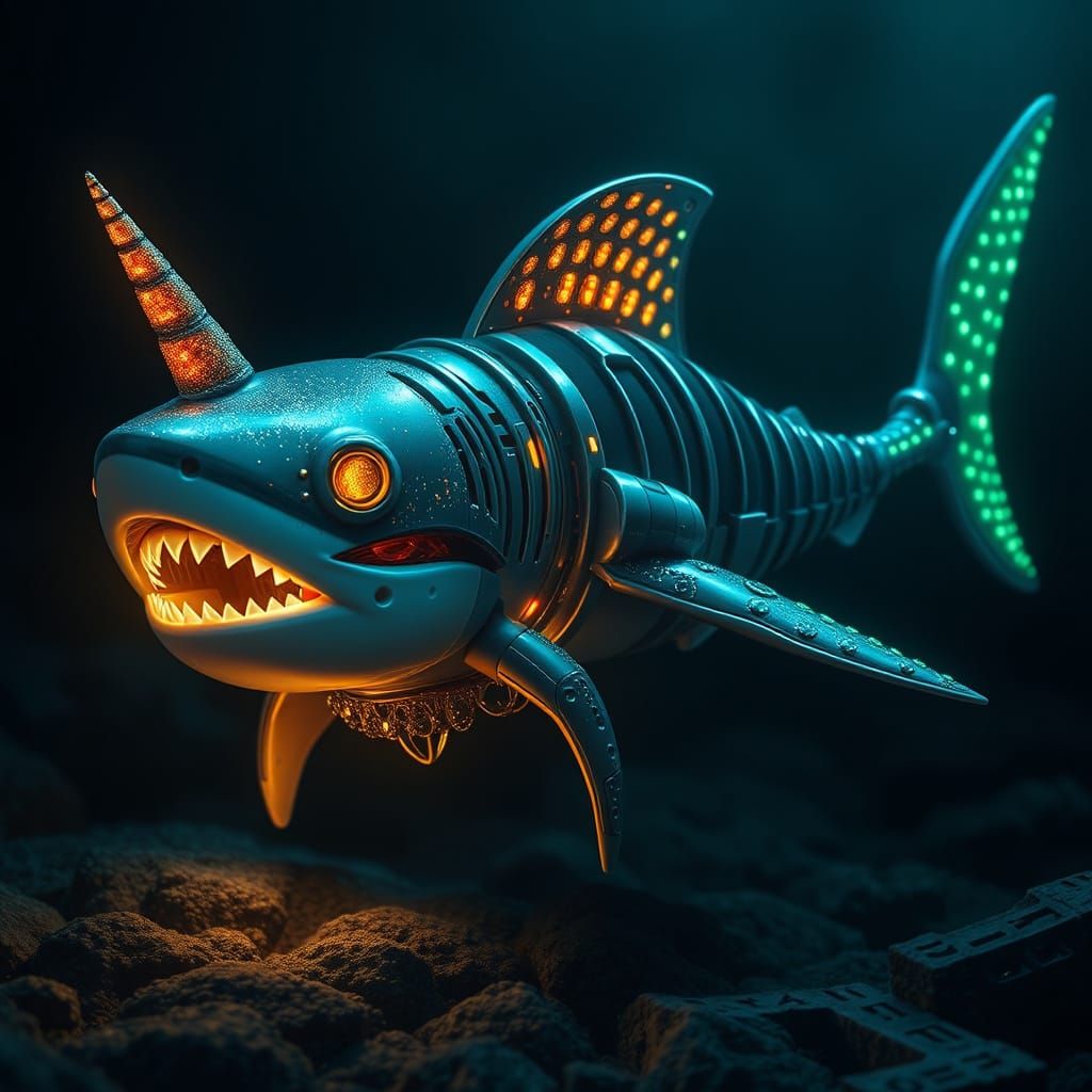 Glittery Sea-Hamster and Voronoi Bone Shark